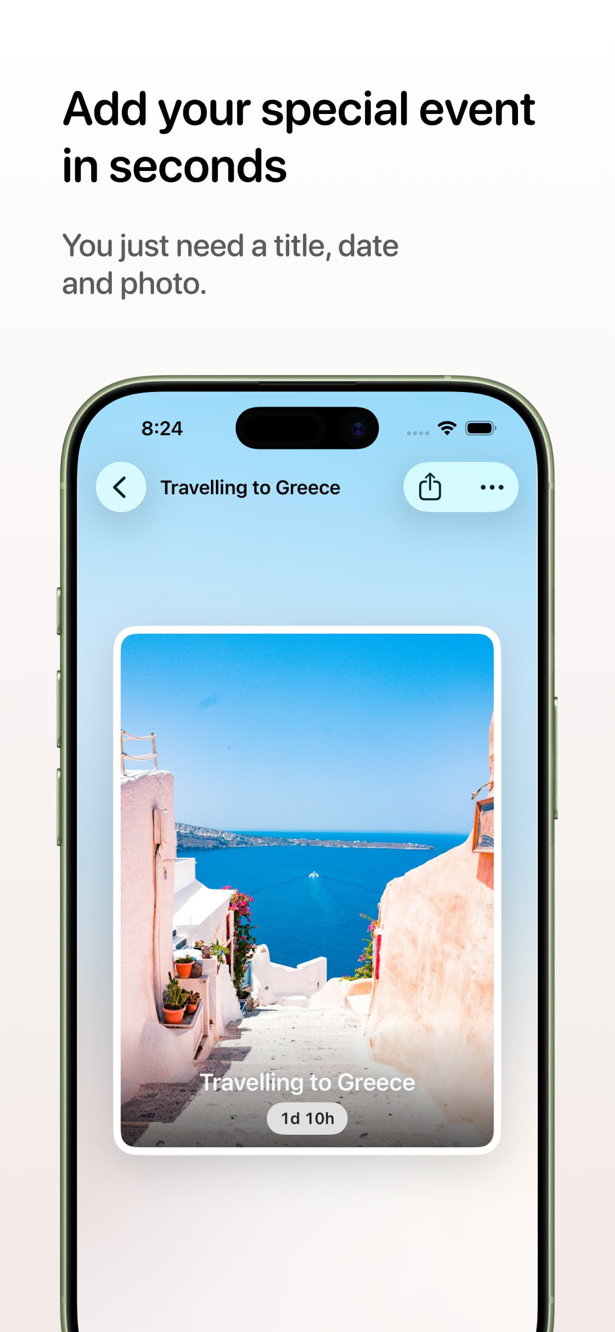 Antici add event screen with title, date, and photo fields